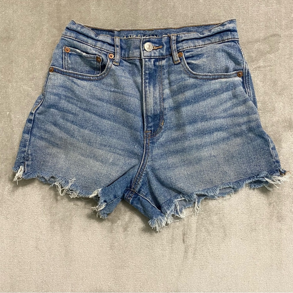 American Eagle High-Rise Distressed Denim 90s Boyfriend  Cut-Off Shorts